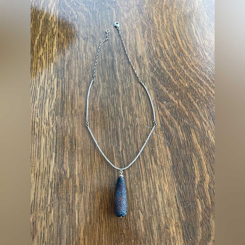 Etched black carnelian agate stone with handmadede sterling silver 18” chain.